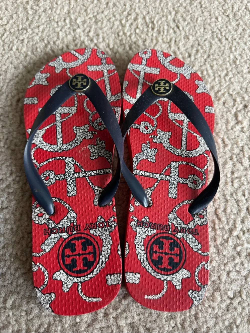 Women’s Tory Burch Red Anchor Print Flip-flops Size 8